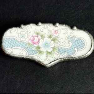 VTG Artist Made/signed Broken China Flower Scroll Porcelain Brooch Pin Victorian